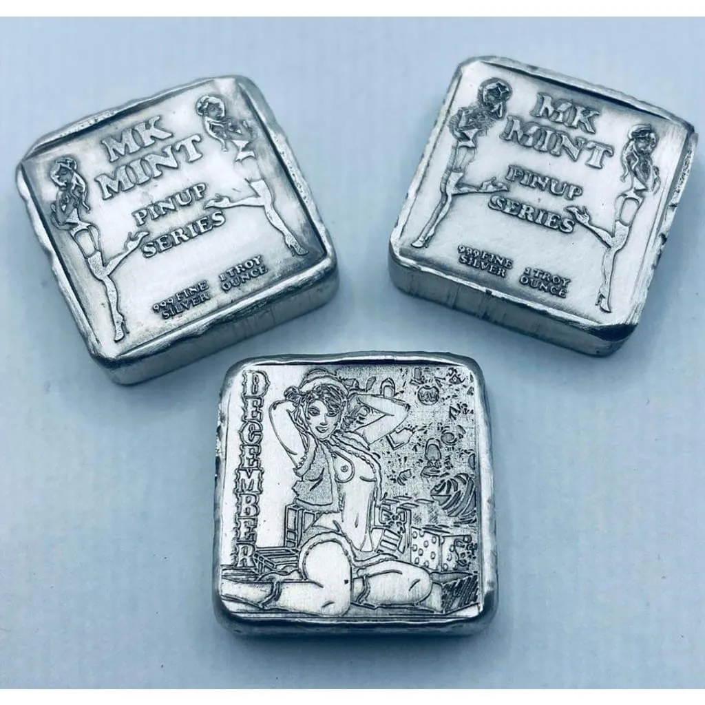1 ozt MK BarZ Pin Up-December Stamped Square .999 Fine Silver