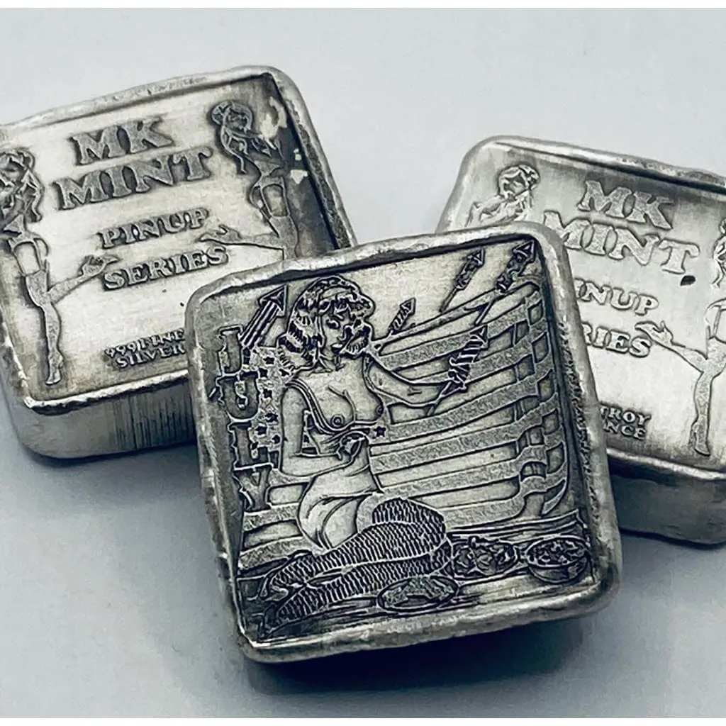 1 ozt MK BarZ Pin Up - July Stamped Square .999 Fine Silver
