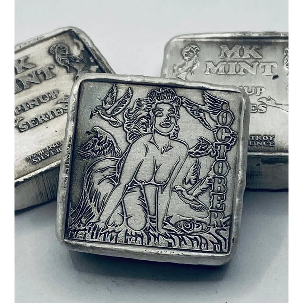 1 ozt MK BarZ Pin Up - October Stamped Square .999 Fine Silver