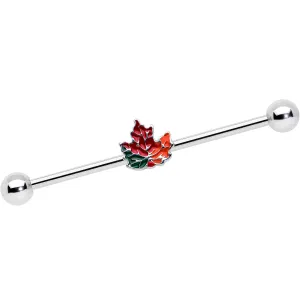 14 Gauge Autumn Tricolor Red Maple Leaf Industrial Barbell 38mm