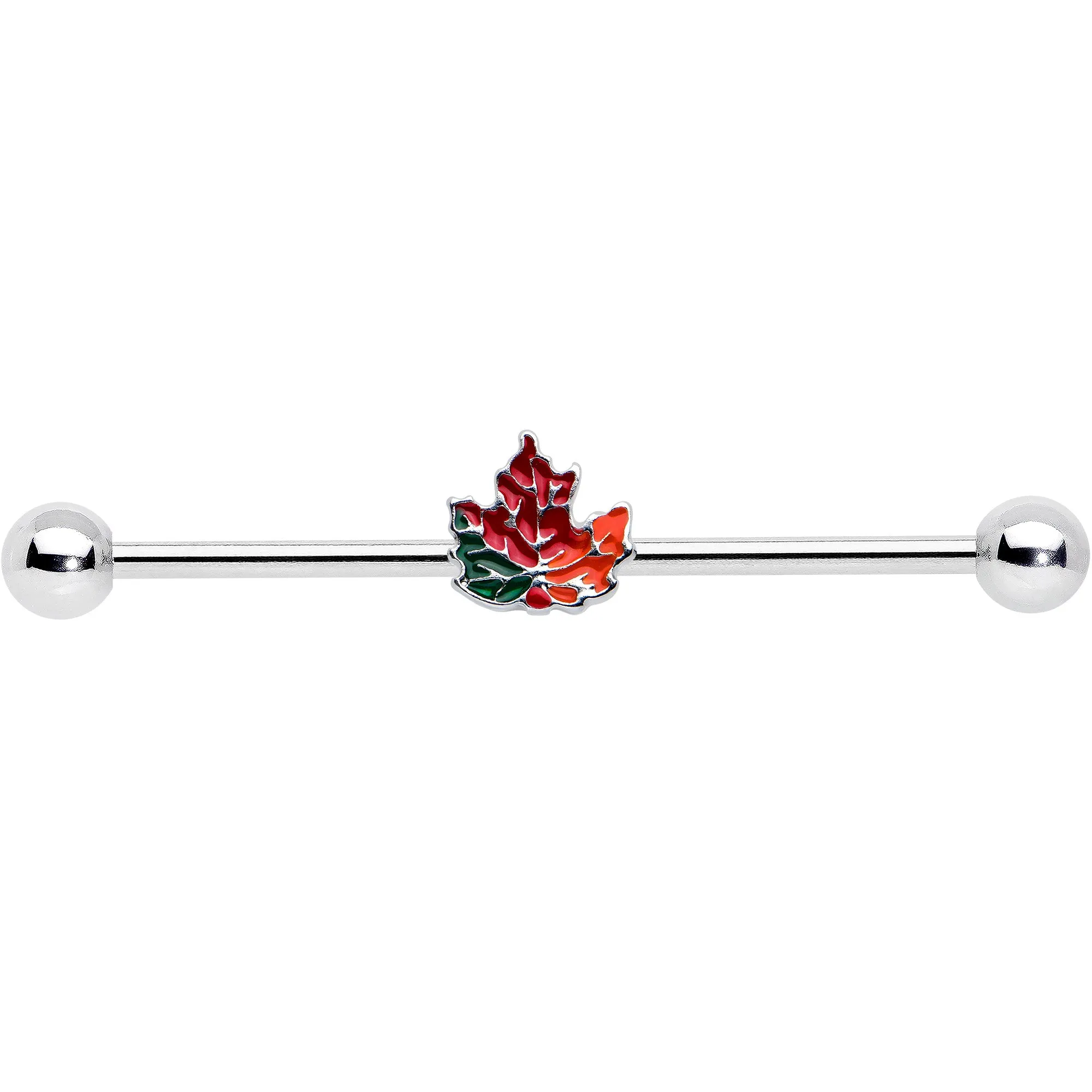 14 Gauge Autumn Tricolor Red Maple Leaf Industrial Barbell 38mm