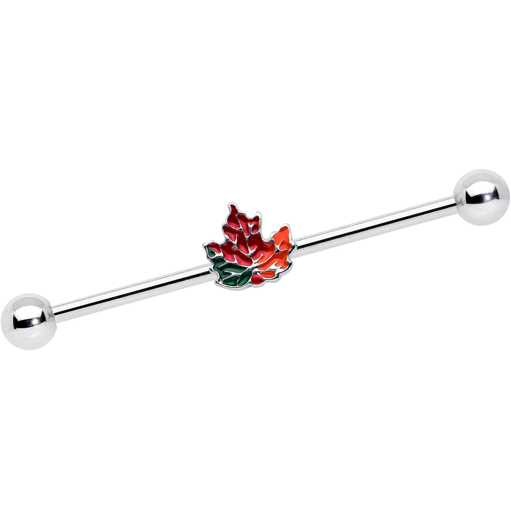 14 Gauge Autumn Tricolor Red Maple Leaf Industrial Barbell 38mm
