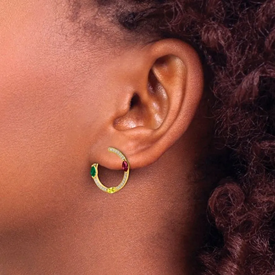 14K Lab Grown Ruby, Emerald & Diamond Twist Hoop Earrings