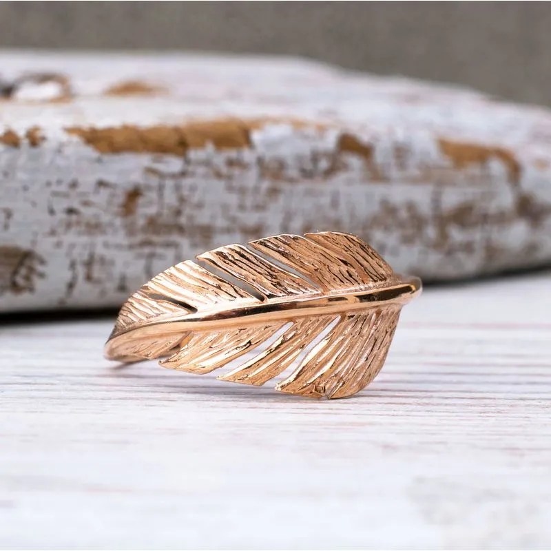 14K Rose Gold Thick Feather Ring
