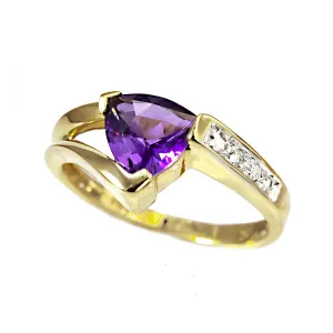 14k yellow gold trillion cut amethyst and diamond ring