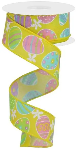 1.5" Easter Eggs On Royal: Soft Yellow, Lt Pink, Green, Lav (10 Yards) RGA1656AK