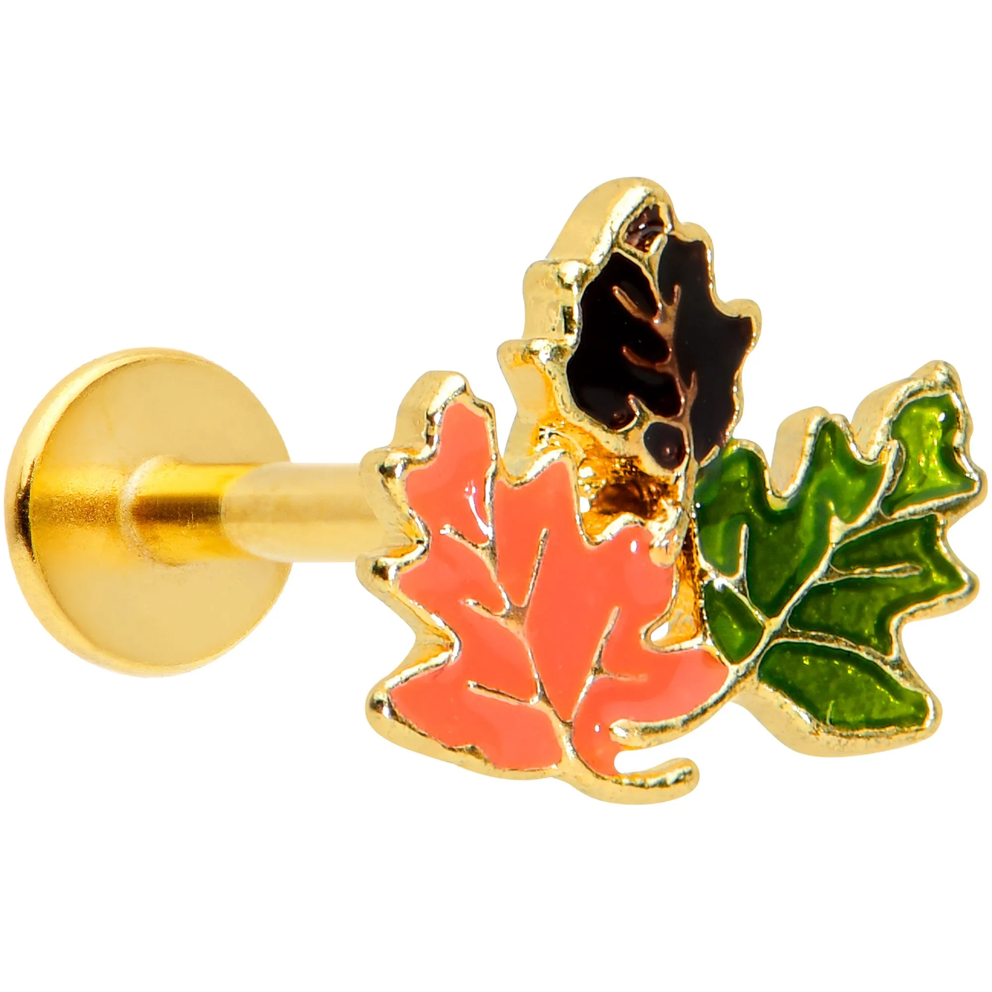 16 Gauge 5/16 Gold Tone Lovely Autumn Leaf Trio Labret Monroe Tragus