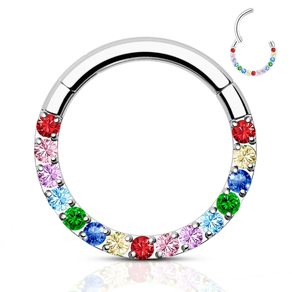 16G Colorful Front CZ Hinged Segment Septum Ring