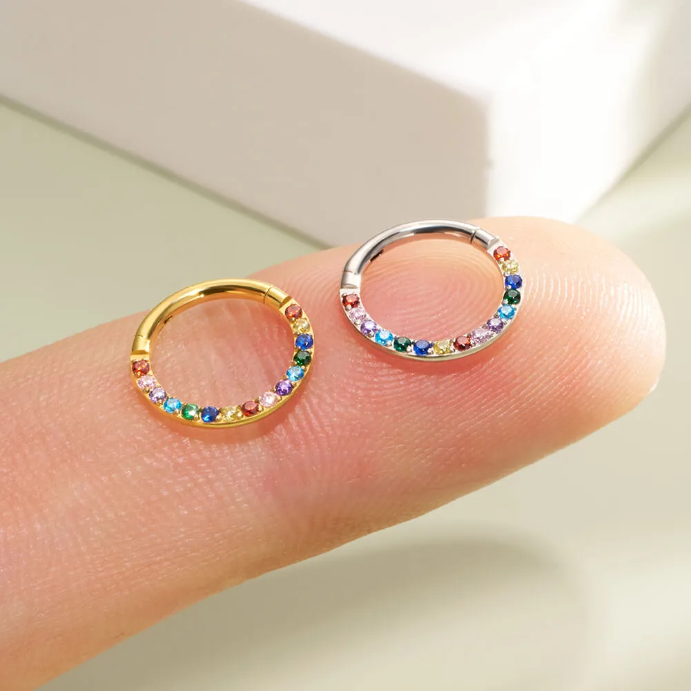 16G Colorful Front CZ Hinged Segment Septum Ring
