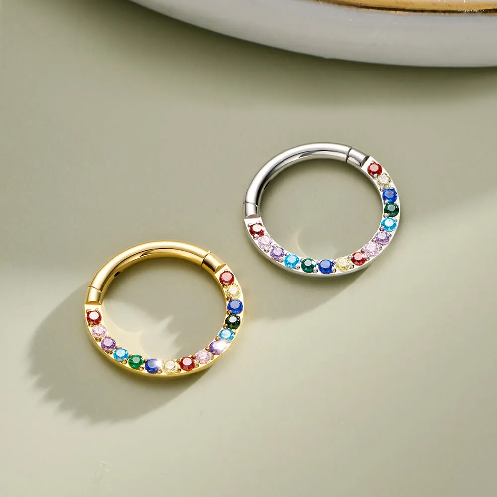 16G Colorful Front CZ Hinged Segment Septum Ring