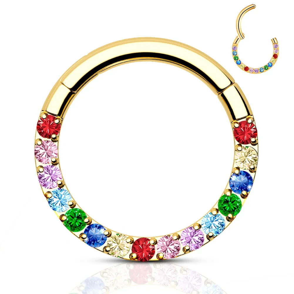 16G Colorful Front CZ Hinged Segment Septum Ring
