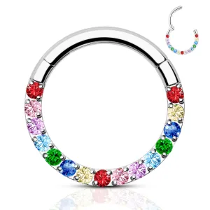 16G Colorful Front CZ Hinged Segment Septum Ring
