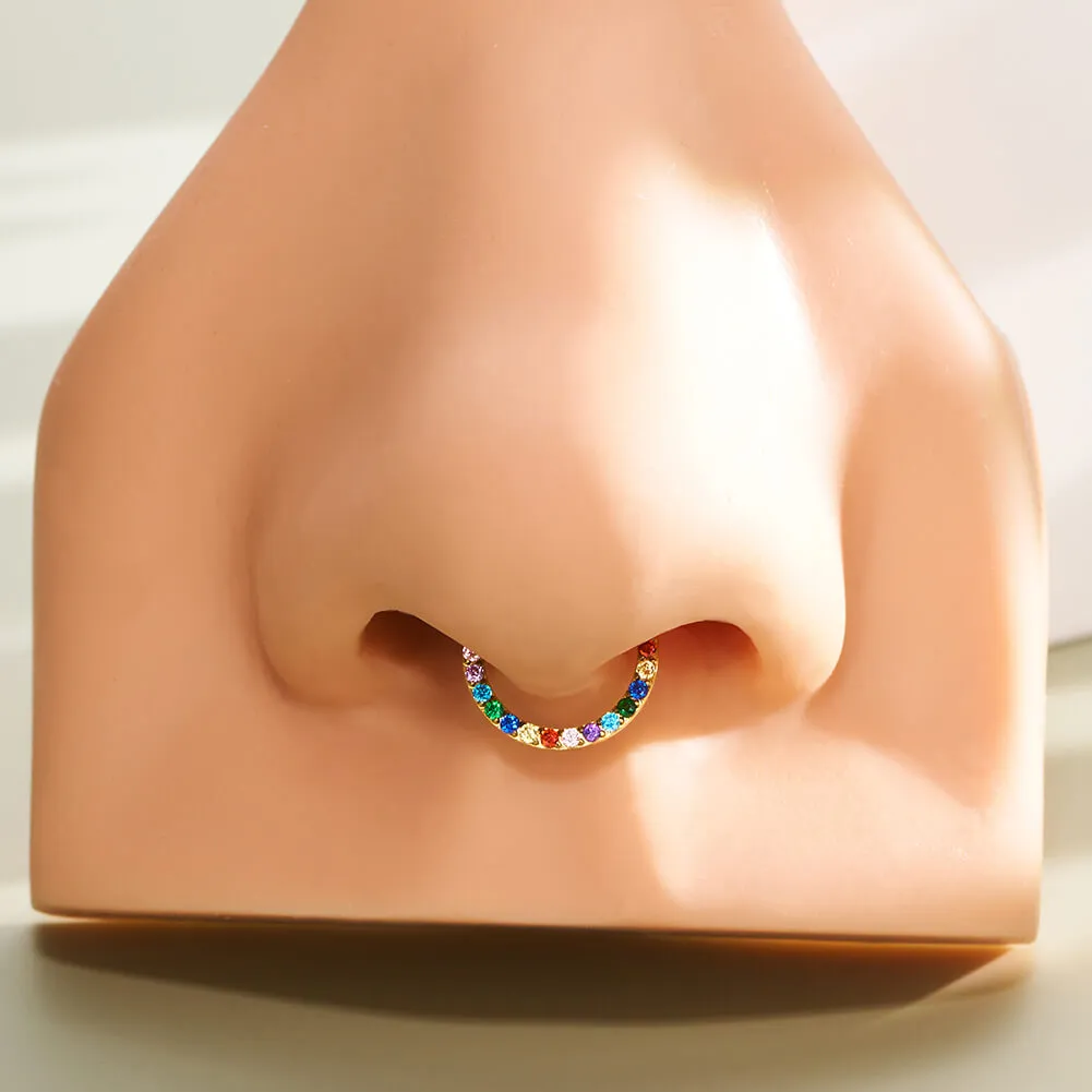 16G Colorful Front CZ Hinged Segment Septum Ring