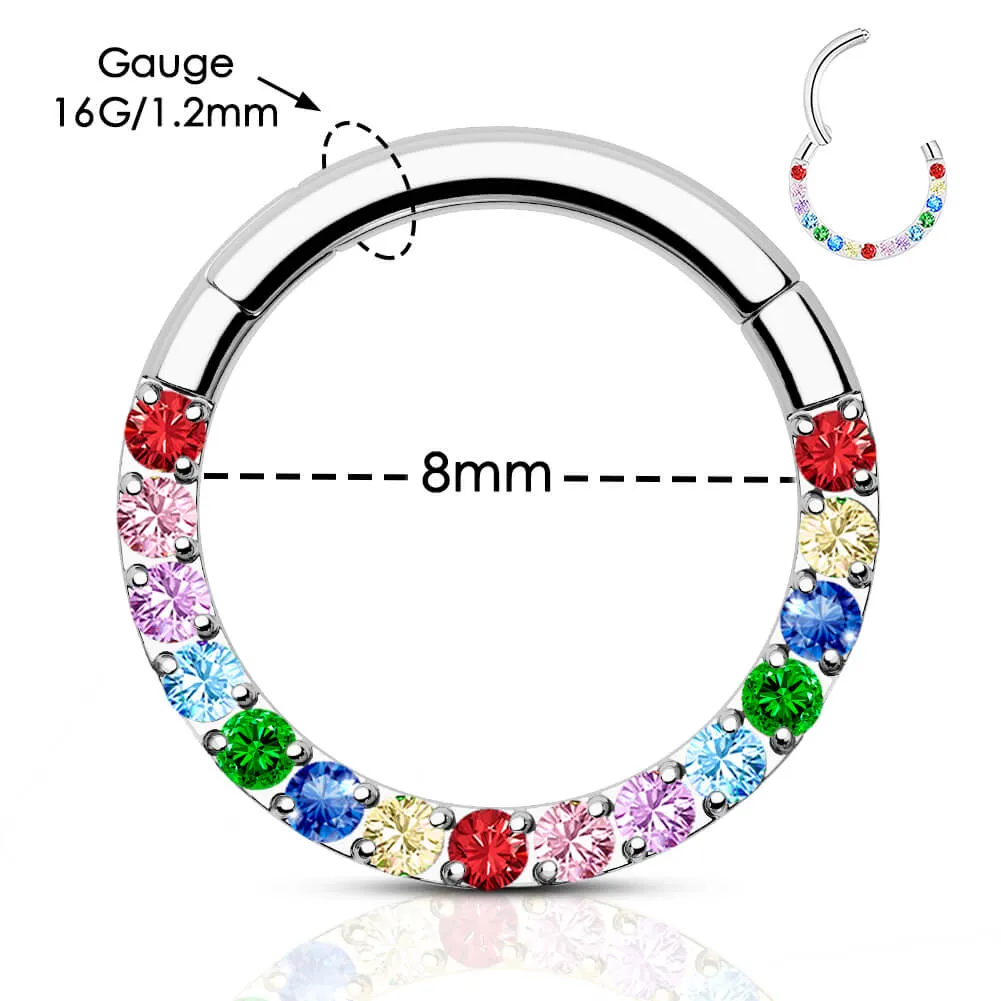 16G Colorful Front CZ Hinged Segment Septum Ring