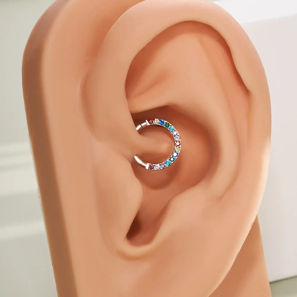 16G Colorful Front CZ Hinged Segment Septum Ring