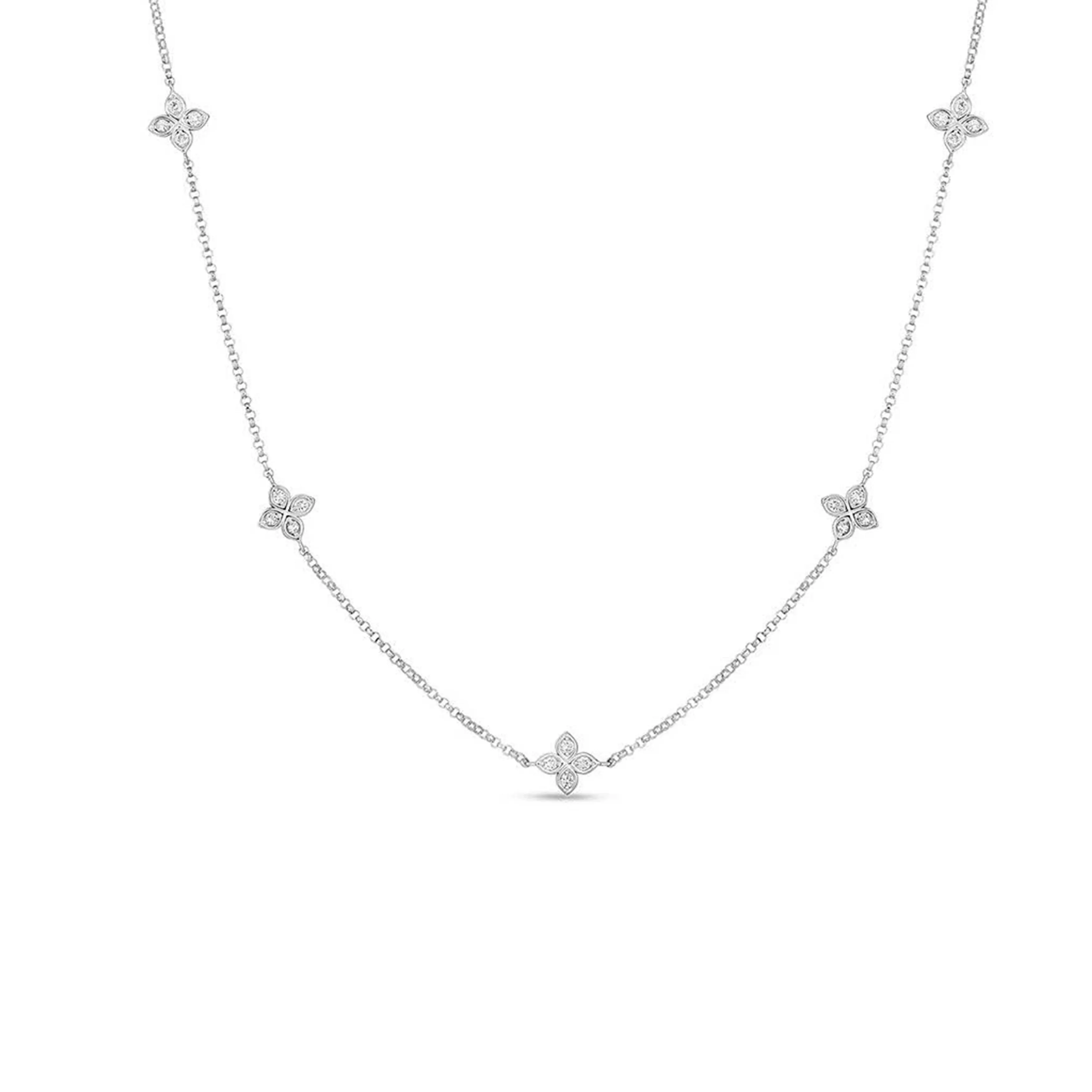 18K WHITE Gold Roberto Coin Love by the Inch 5 Station Diamond Necklace