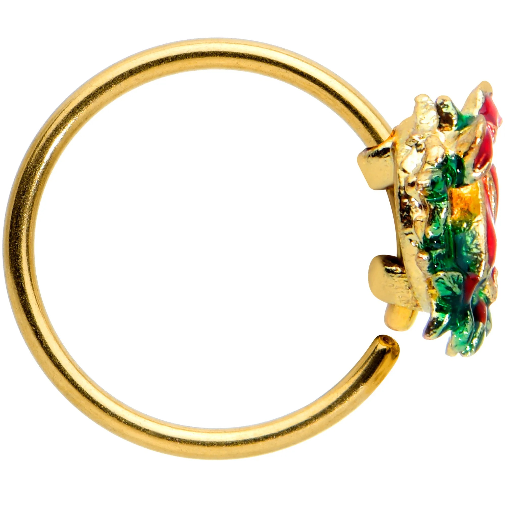 20 Gauge 5/16 Gold Tone Festive Bow Wreath Christmas Nose Hoop