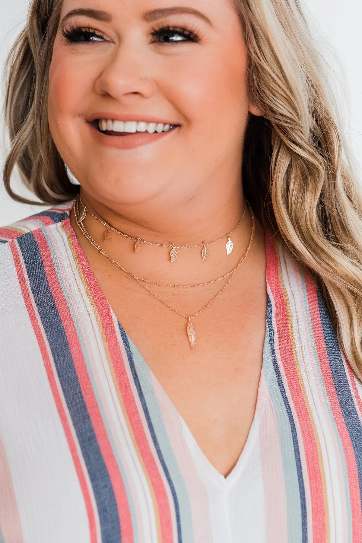 3 Tier Feather Necklace- Rose Gold