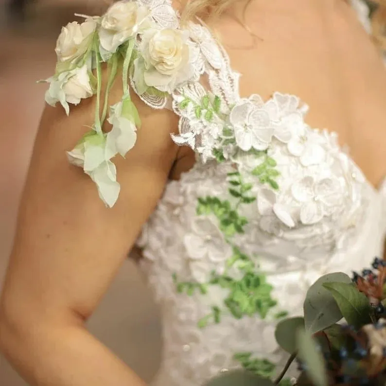 3D Flower A-line Long Bridal Dress