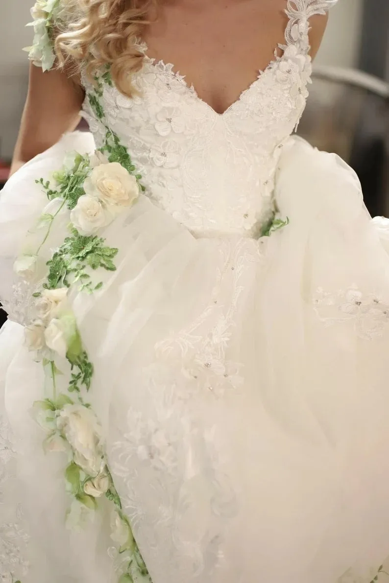 3D Flower A-line Long Bridal Dress