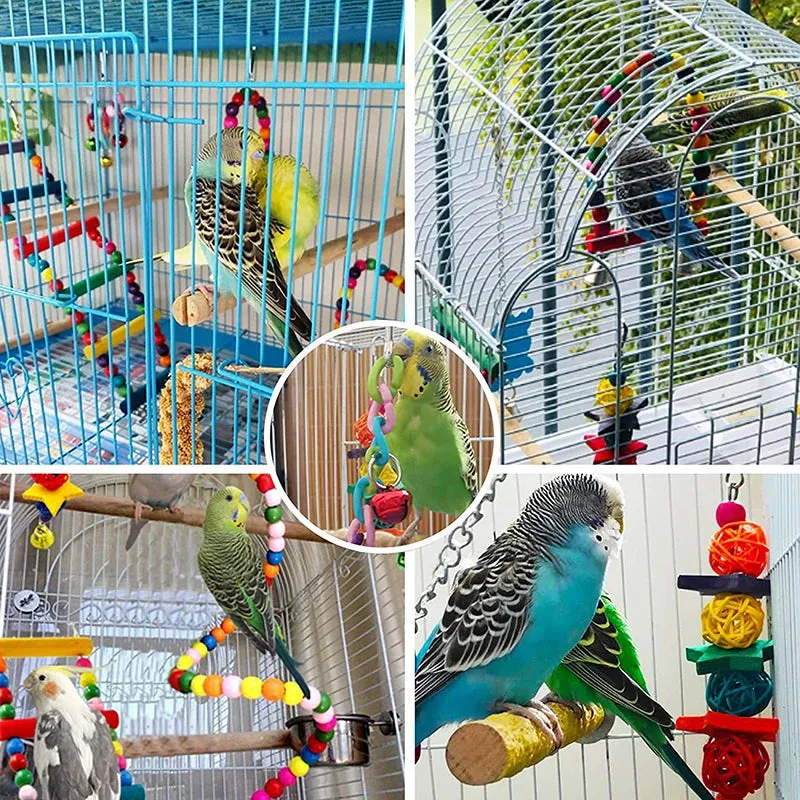 7pcs Pack Colorful Wood Parrot Toys