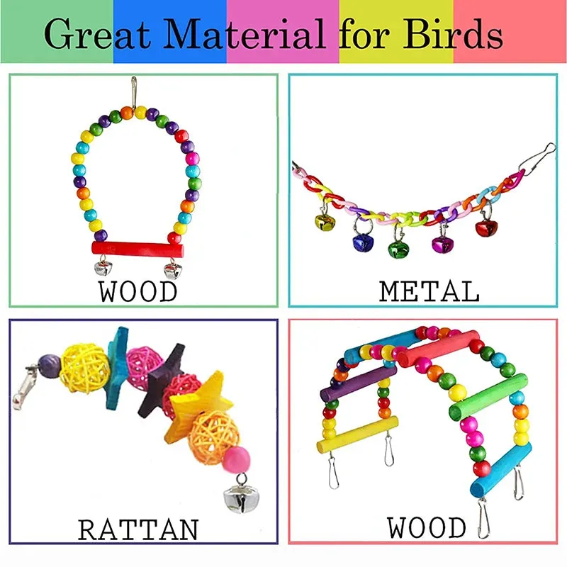 7pcs Pack Colorful Wood Parrot Toys