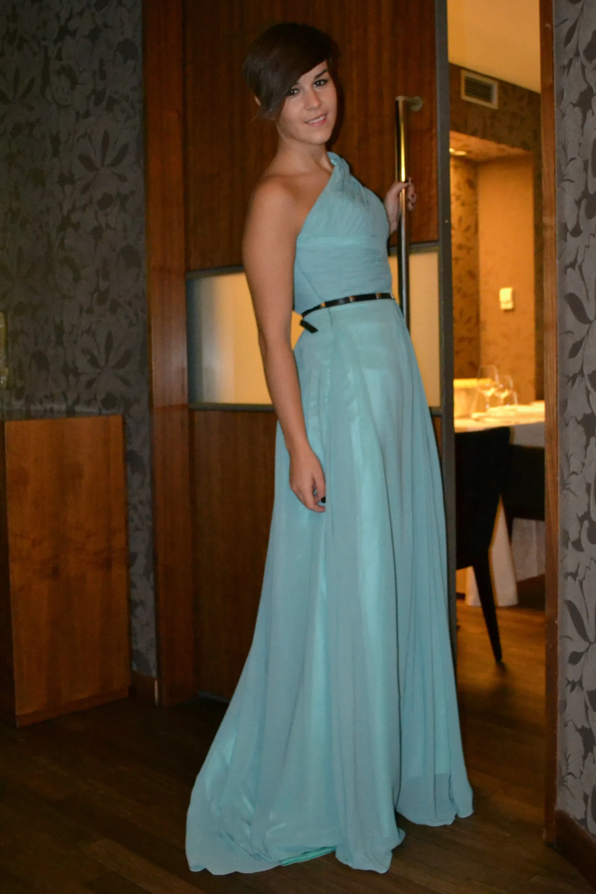 A-line One Shoulder Floor Length Sleeveless Chiffon Evening Dress