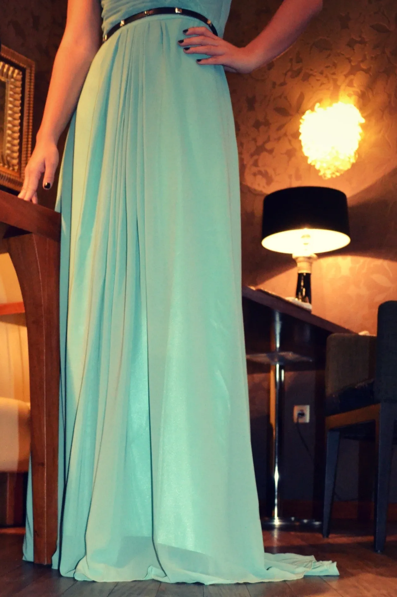 A-line One Shoulder Floor Length Sleeveless Chiffon Evening Dress