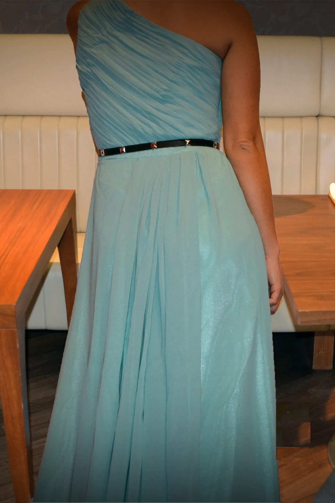 A-line One Shoulder Floor Length Sleeveless Chiffon Evening Dress