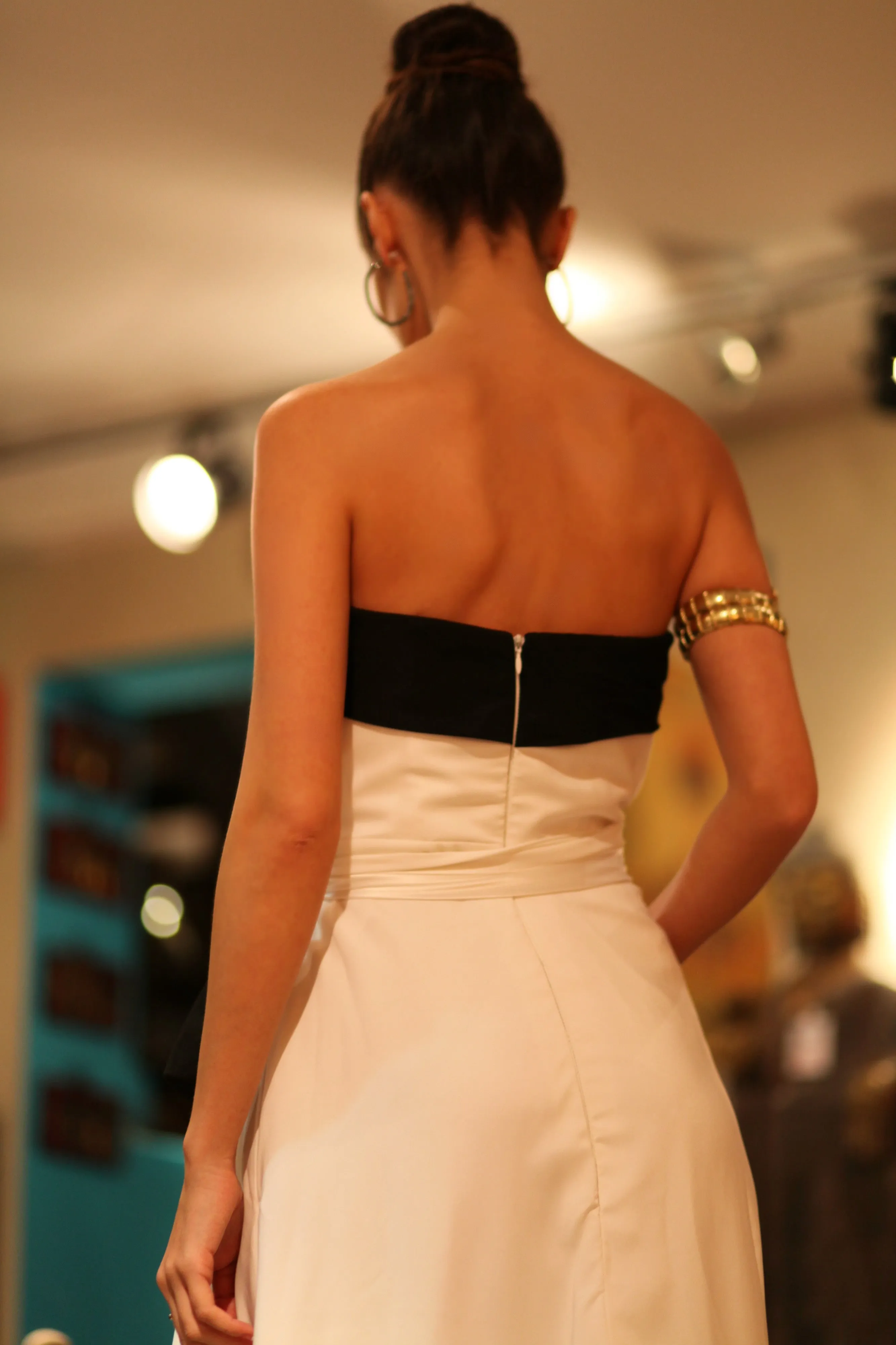 A-line Strapless Front Slit Floor Length Bicolor Chiffon Evening Dress