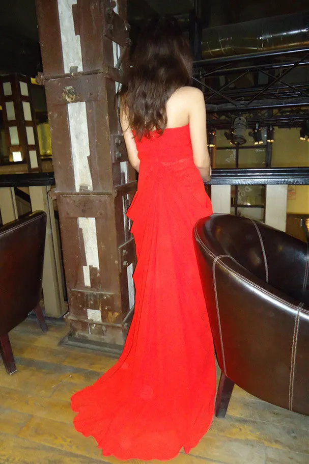 A-line Strapless Front Slit Floor Length Chiffon Evening Dress