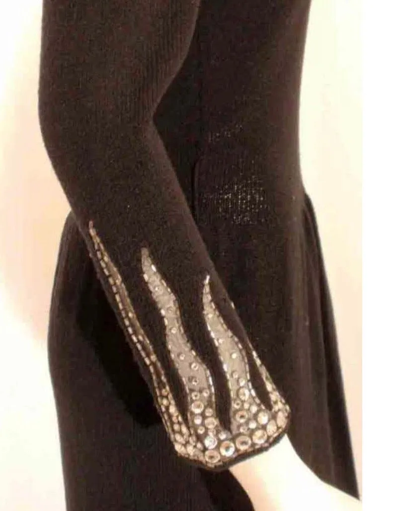 ADOLFO Black Knit Evening Gown with Rhinestone Hemline Details Size 6