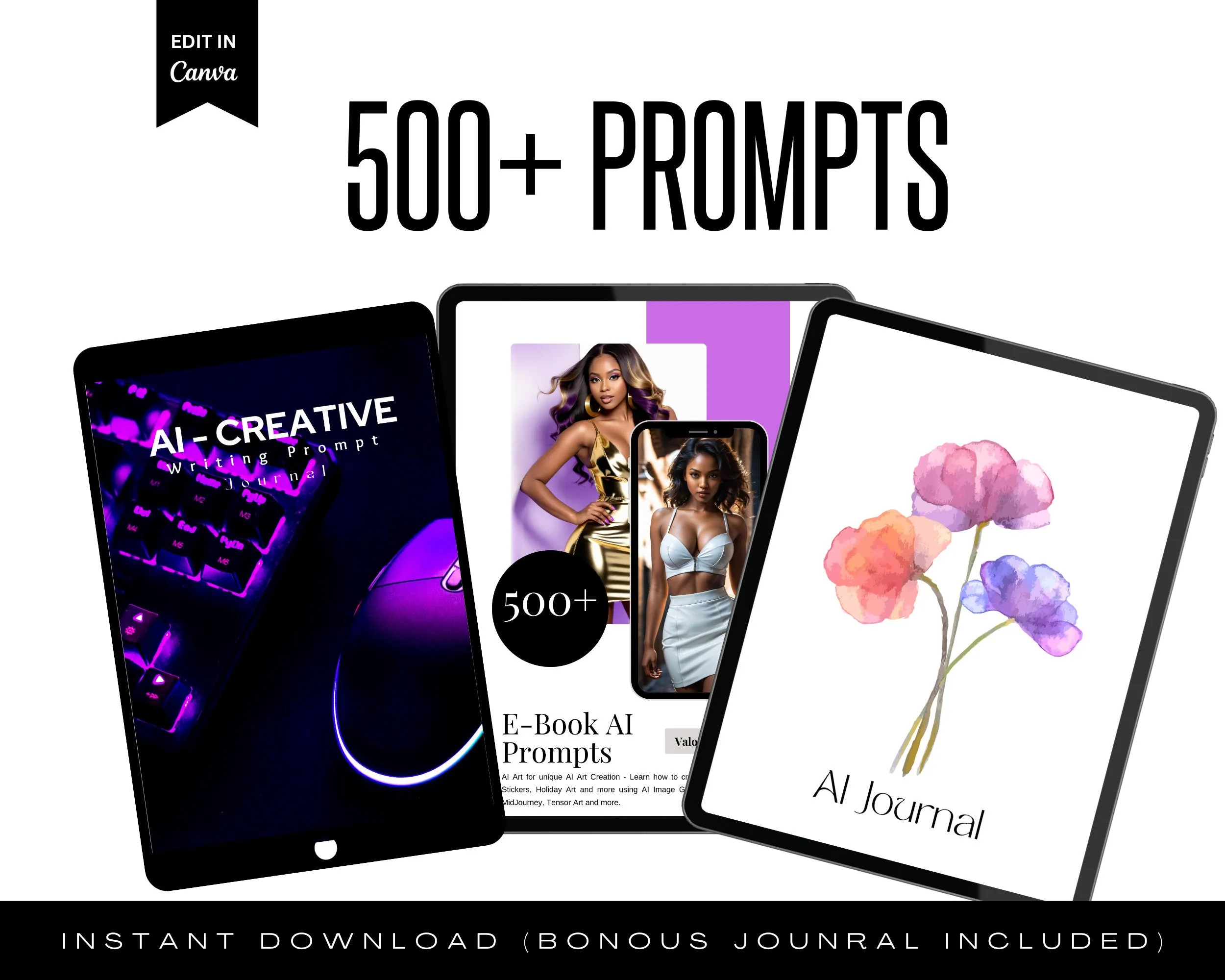 AI meets Creativity Unravel Masterpieces w/ AI Tools & Prompts in your Artistic Expedition! E- Book  500  Prompts   Bonus Journal Templates