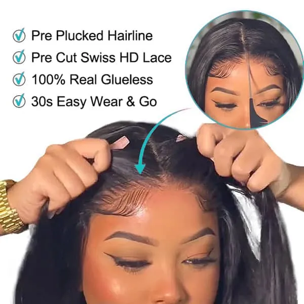 Air Wig|HD Transparent Lace Wear and Go Straight Wig with Pre Cut Lace & Bleached Knots & Pre-plucked Hairline