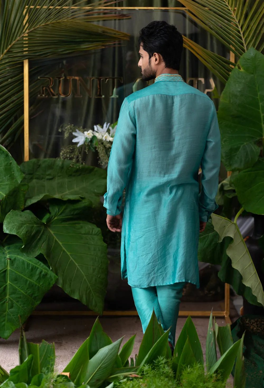 Airy Aqua Camel Embroidered Kurta Sets