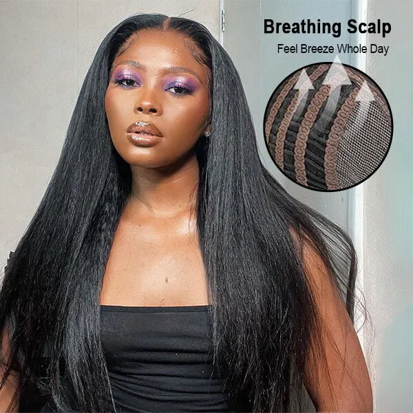 Airy Cap Ion Perm Kinky Straight 13x4 Lace Front Lace Wig Human Hair Wig Glueless Wig