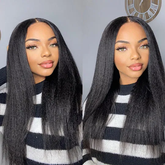 Airy Cap Ion Perm Kinky Straight 13x4 Lace Front Lace Wig Human Hair Wig Glueless Wig