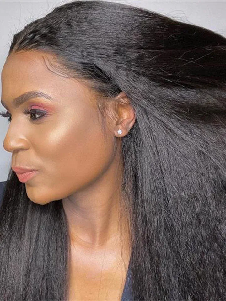 Airy Cap Ion Perm Kinky Straight 13x4 Lace Front Lace Wig Human Hair Wig Glueless Wig