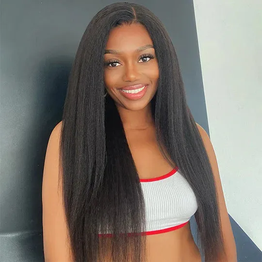 Airy Cap Ion Perm Kinky Straight 13x4 Lace Front Lace Wig Human Hair Wig Glueless Wig