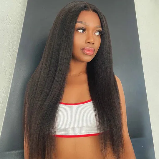 Airy Cap Ion Perm Kinky Straight 13x4 Lace Front Lace Wig Human Hair Wig Glueless Wig