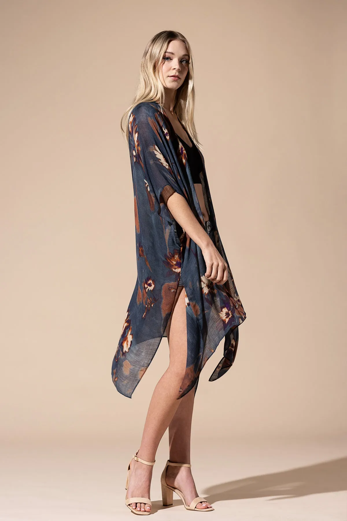 Airy Teal Floral Kimono