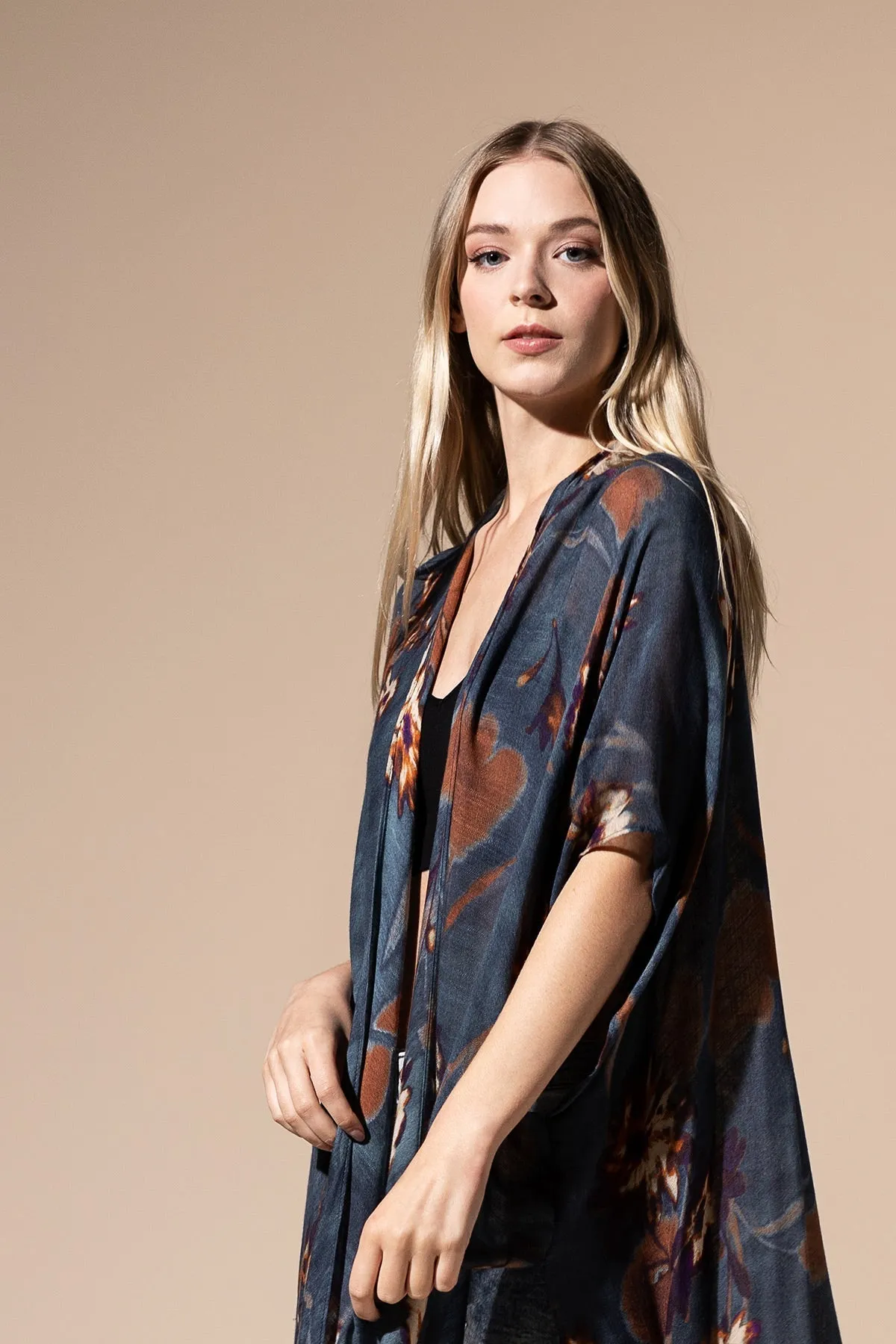 Airy Teal Floral Kimono