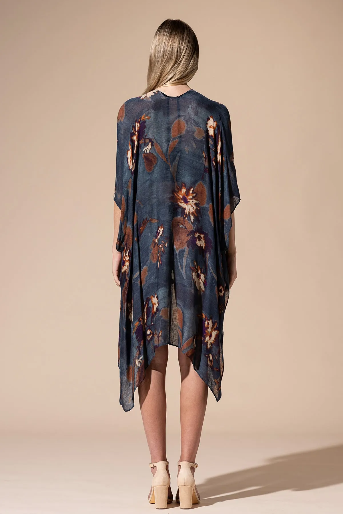 Airy Teal Floral Kimono