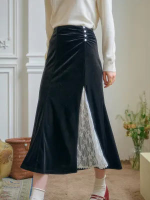 Angelique Elegant Lace Hollow Contrasting Velvet Skirt