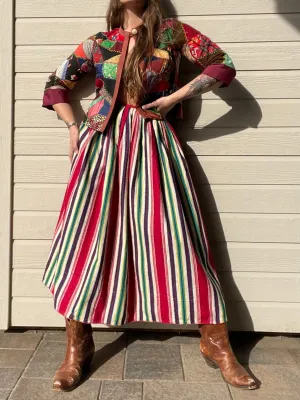 Antique Colorful Striped Wool Flannel Skirt