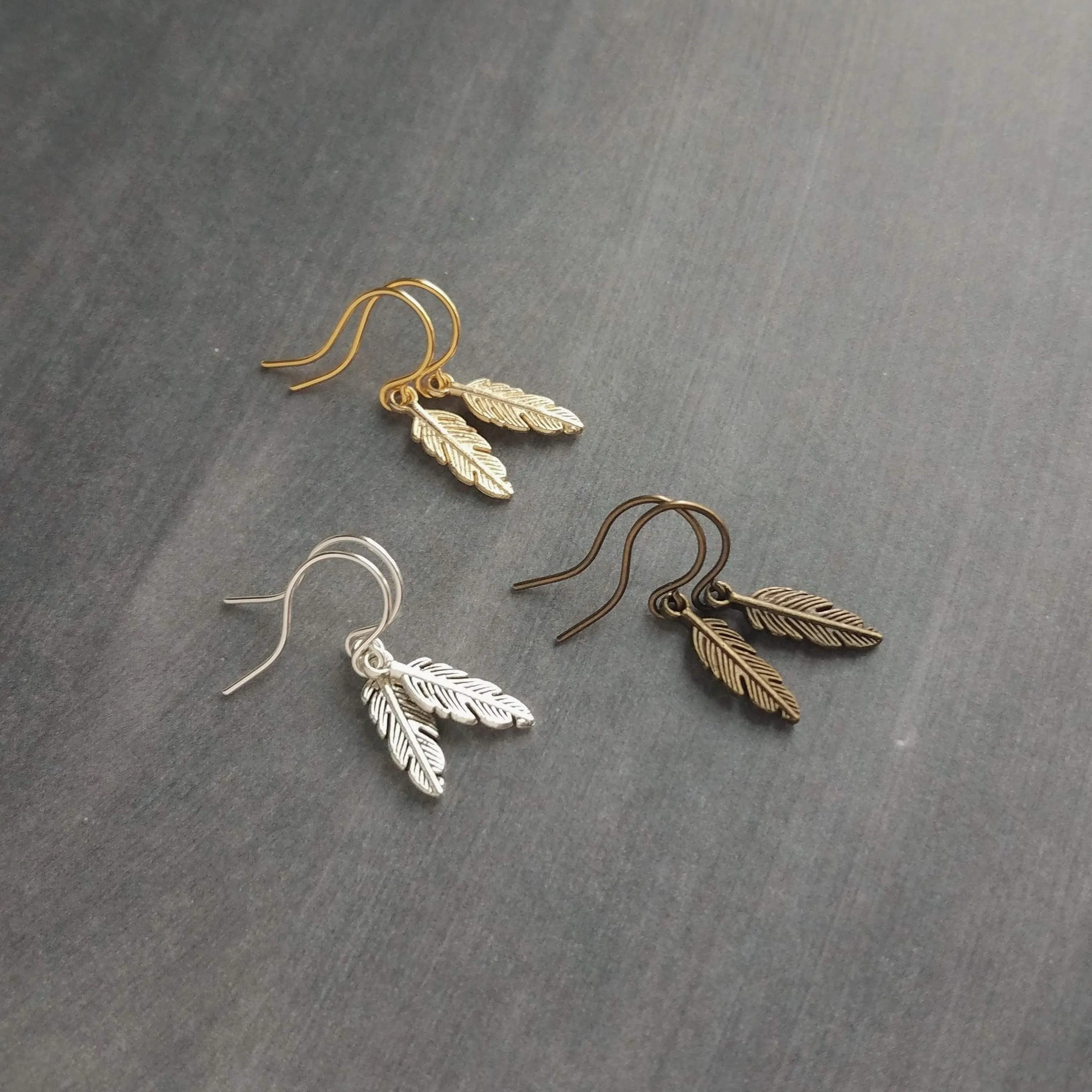 Antique Silver Feather Earrings, blackened silver feather, tiny feather earring, small silver feather, little feather dangle, simple feather