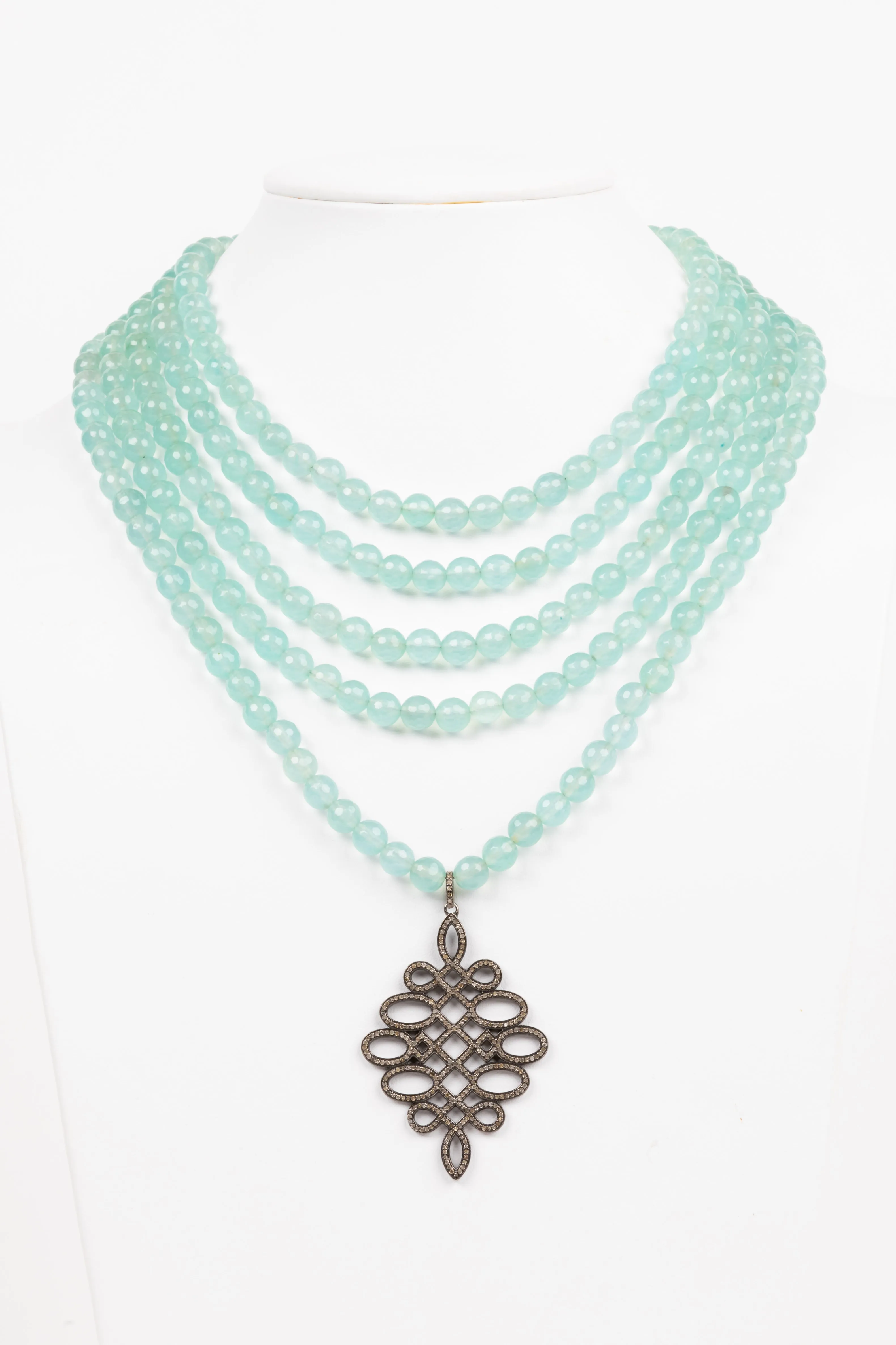 Aqua Chalcedony Pave Diamond Necklace