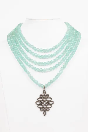 Aqua Chalcedony Pave Diamond Necklace