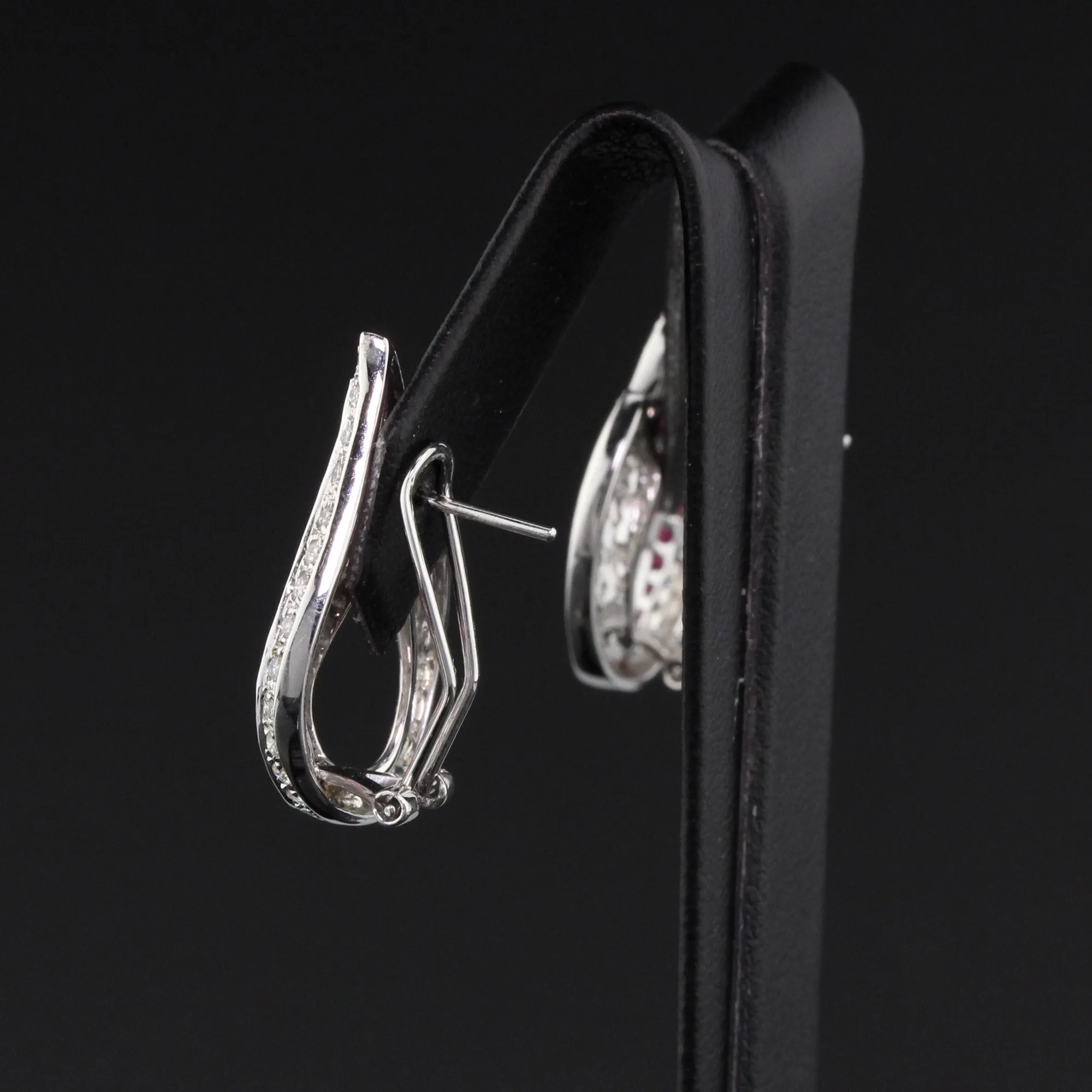 Art Deco Style 18K White Gold Diamond and Ruby Earrings