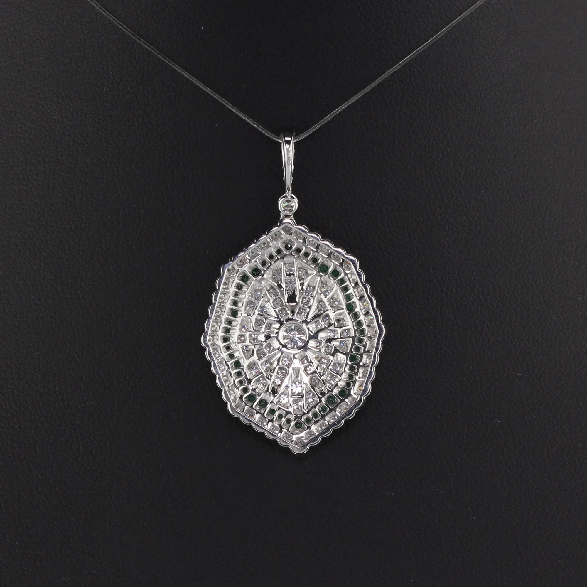 Art Deco Style Pendant - 18K White Gold and Emerald